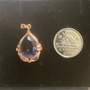 Rose Gold Pendant Purple Gem Teardrop Vintage Style Ornate Jewelry Gift